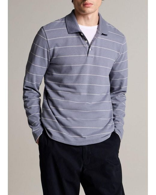 Vince Blue Striped Cotton-Blend Long-Sleeve Polo Shirt for men
