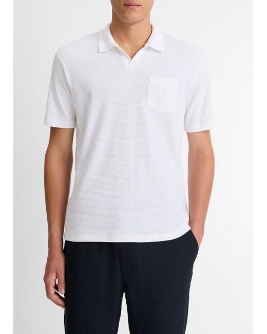 Vince White Cotton-Blend Johnny-Collar Polo Shirt for men