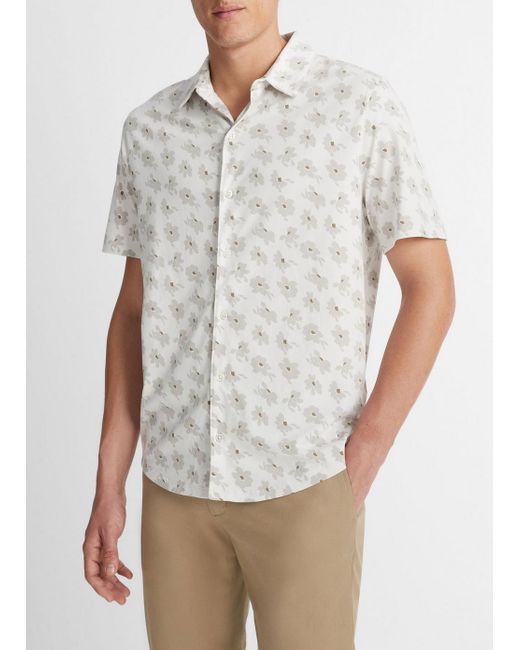 Vince White Abstract Daisies Pima Cotton Button-front Shirt, Alabaster/soft Clay, Size Xl for men