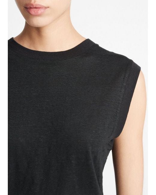 Vince Linen Muscle T-shirt, Black, Size Xxs