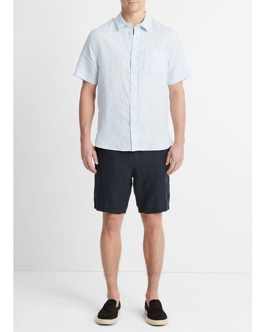 Vince Blue Linen Short-sleeve Shirt, White, Size M for men