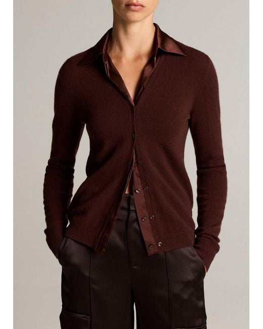 Vince Purple Satin-Trimmed Cashmere Collared Cardigan