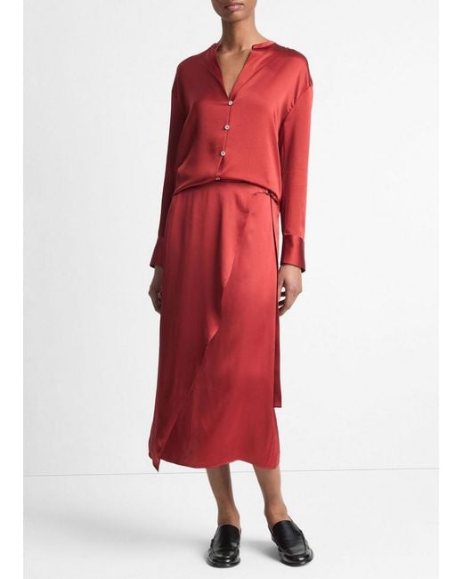 Vince Red Draped D-Ring Wrap Skirt