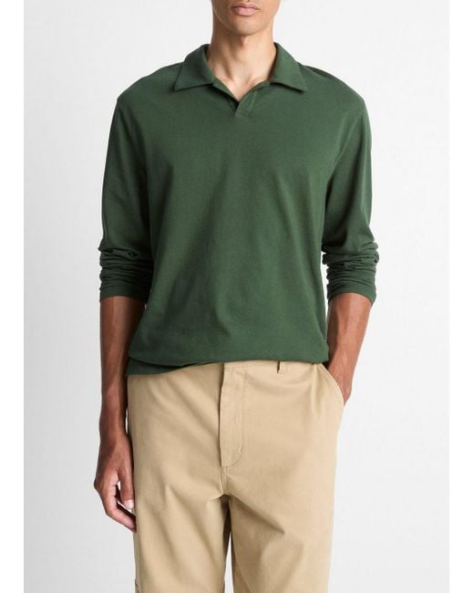 Vince Green Garment Dye Cotton Johnny-Collar Polo Shirt for men