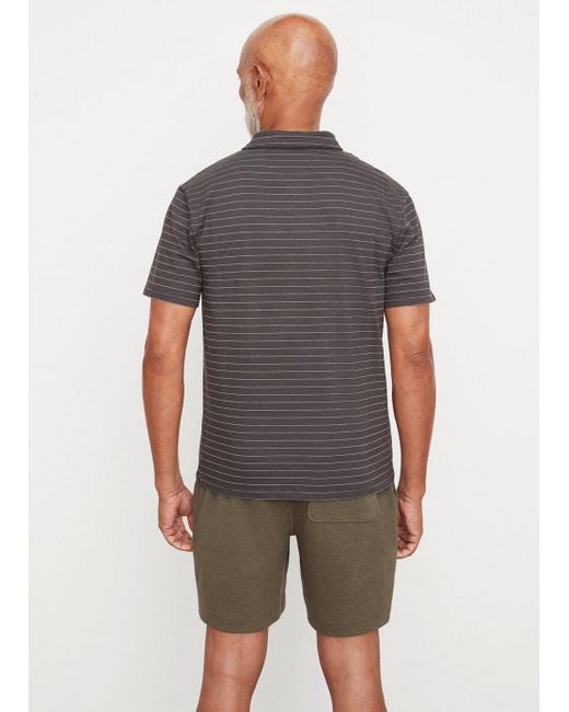 Vince Garment Dye Fleck Stripe Short-sleeve Polo Shirt, Washed Black, Size Xs for men