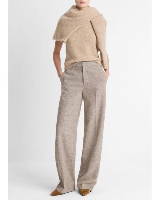 Vince Natural Donegal Wool-Blend Wide-Leg Trouser