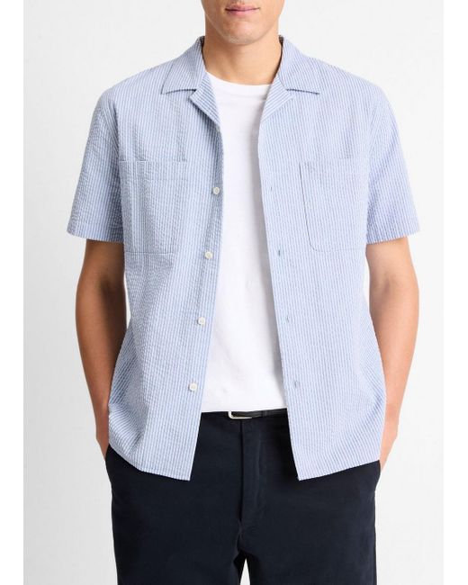Vince Blue Italian Cotton Seersucker Shirt for men