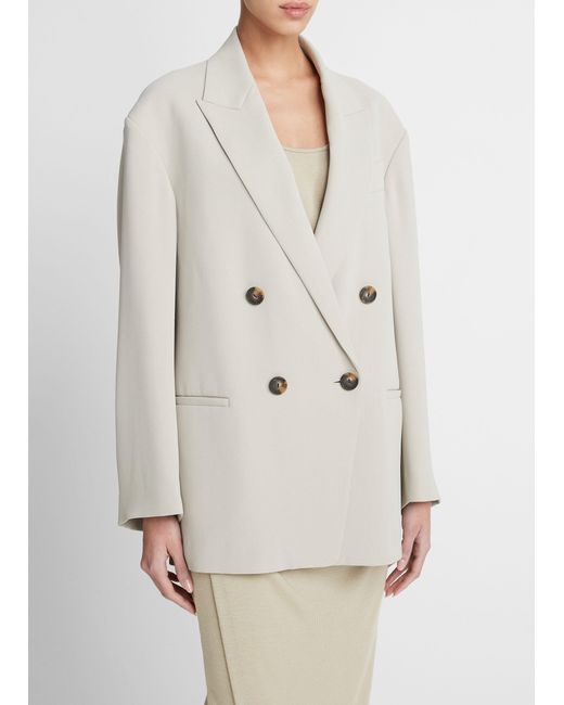 Vince Crepe Double-breasted Blazer, Sepia, Size 2 in Natural | Lyst