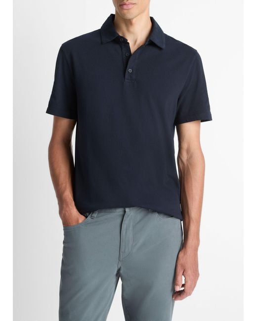 Vince Blue Garment Dye Cotton Polo Shirt for men