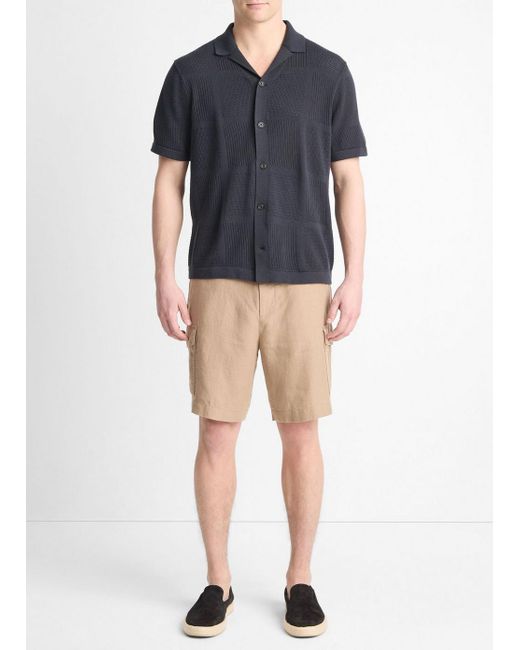 Vince Blue Patchwork Pointelle Short-Sleeve Shirt, Light Coastal for men
