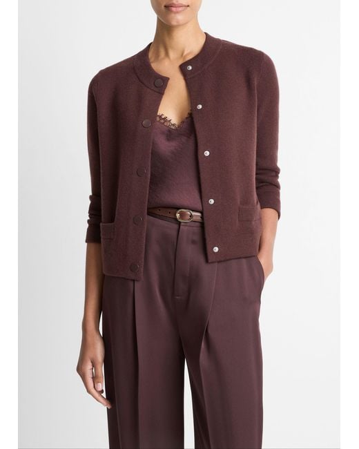 Vince Purple Wool-Blend Shrunken Snap Cardigan
