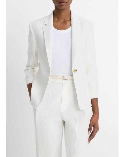 Vince White Linen-Blend Shrunken Blazer