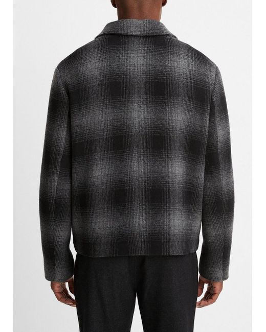 Vince Black Plaid Wool-blend Shirt Jacket, Brocatto, Size L for men