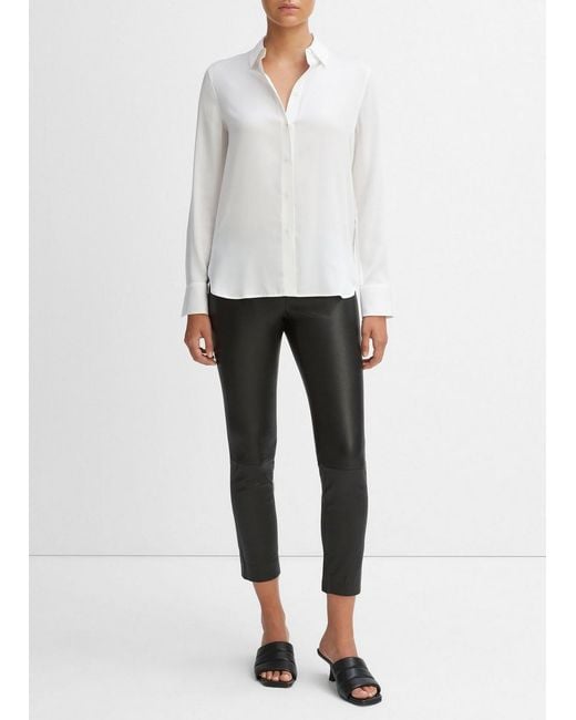 Vince White Slim Fitted Stretch-silk Blouse