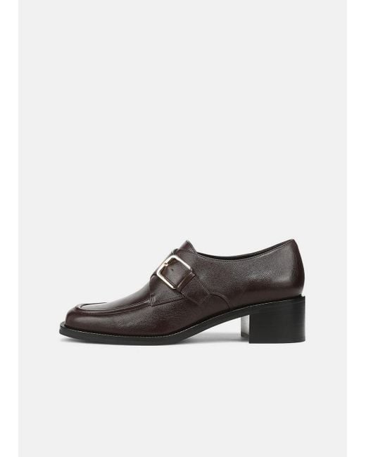 Vince Black Lennox Leather Heeled Monk-Strap Loafer