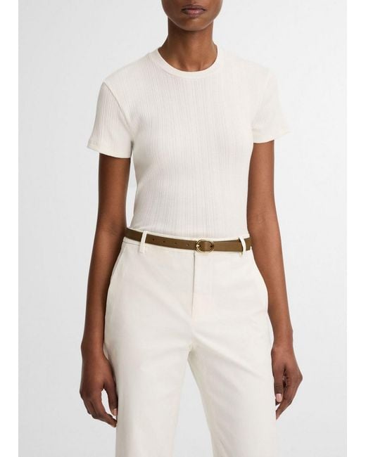 Vince White Ribbed Pima Cotton Crew Neck Top