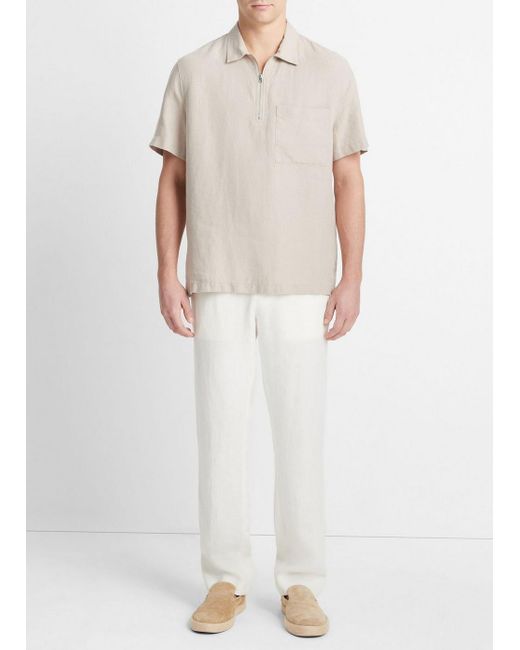 Vince White Hemp Quarter-zip Short-sleeve Shirt, Pumice Rock, Size Xs for men