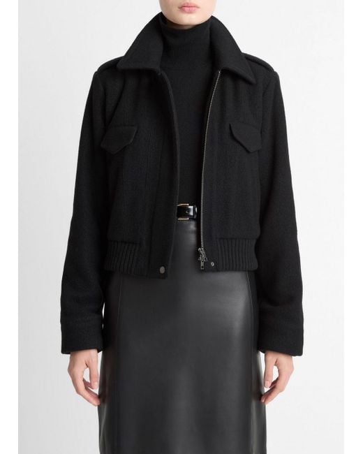 Vince Black Italian Wool-Blend Cropped Jacket