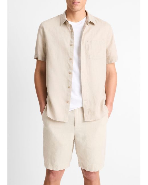 Vince Natural Linen Short-sleeve Shirt, Beige, Size Xxl for men