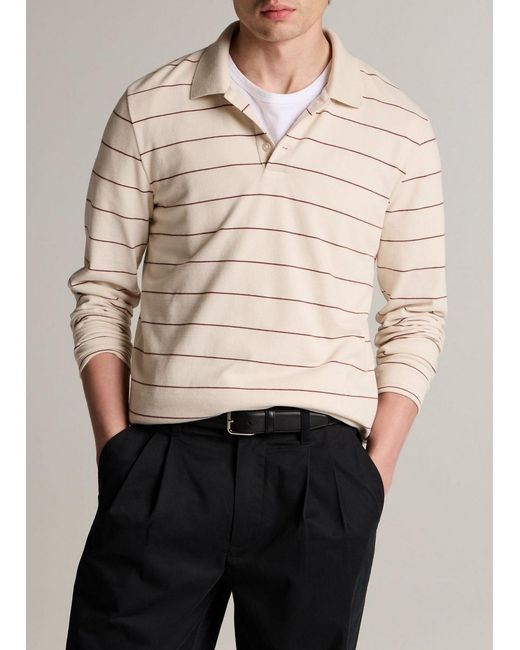 Vince Natural Striped Cotton-Blend Long-Sleeve Polo Shirt for men