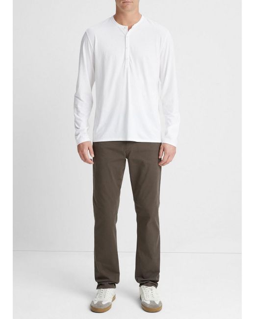 Vince Pima Cotton Long-sleeve Henley, White, Size S for men