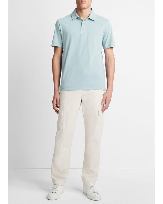 Vince Garment Dye Short-sleeve Polo Shirt, Washed Ceramic Blue, Size S for men