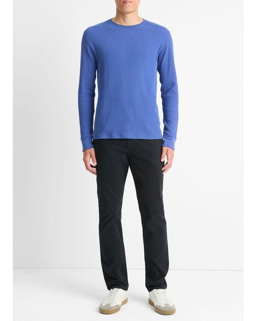 Vince Blue Pima Cotton-Blend Thermal Long-Sleeve T-Shirt for men