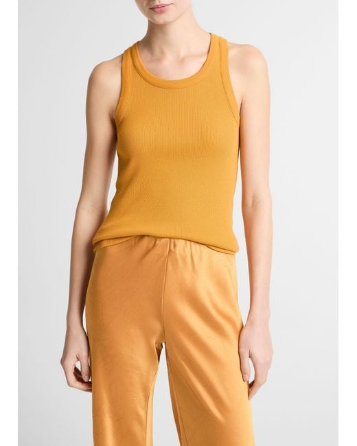 Vince Orange Ribbed Scoop-Neck Tank