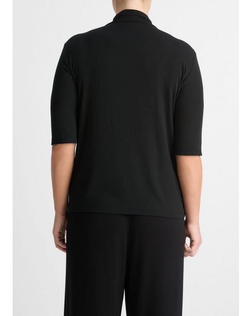 Vince Relaxed Elbow-sleeve Mock Neck T-shirt, Black, Size 3xl