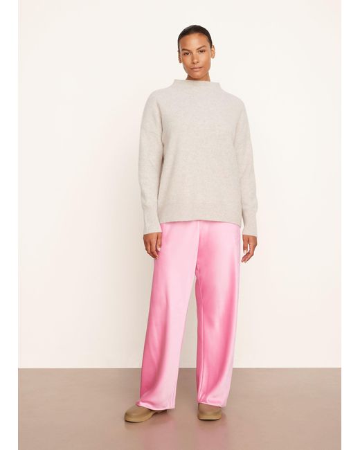 Vince Pink Plush Cashmere Funnel Neck Sweater, Beige, Size 3xl