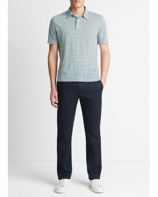 Vince Striped Linen Short-sleeve Polo Shirt, Ceramic Blue/coastal Blue, Size Xl for men