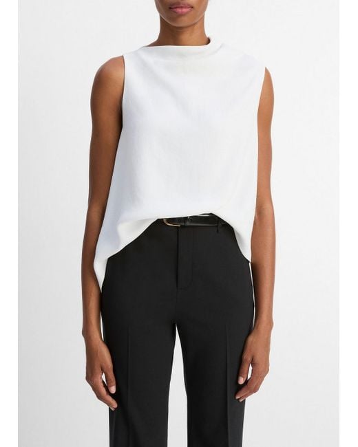 Vince White Asymmetrical Draped A-Line Top