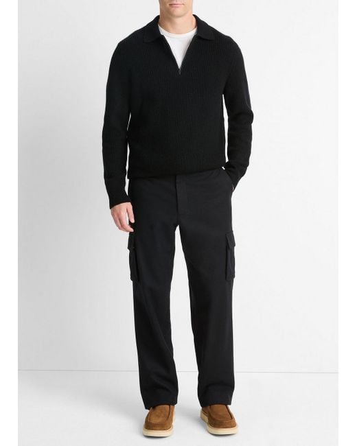 Vince Black Shaker Wool-Cashmere Quarter-Zip Polo Sweater for men