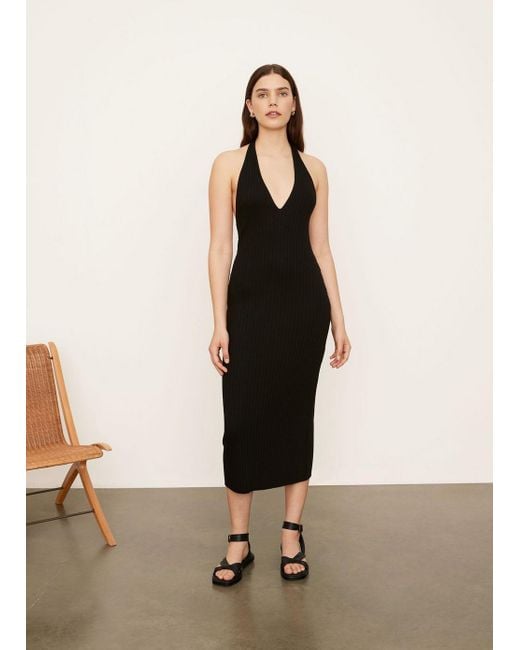 Vince Ribbed Halter Dress in Black | Lyst Canada