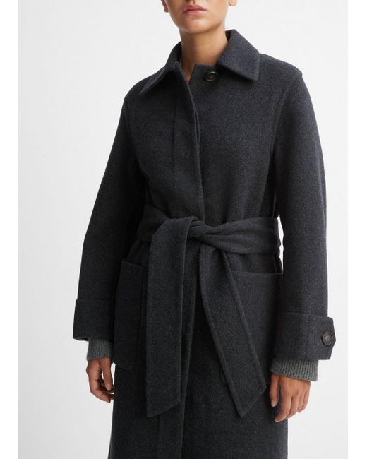 Vince Black Fine Wool-blend Lined Overcoat, Grey, Size Xs
