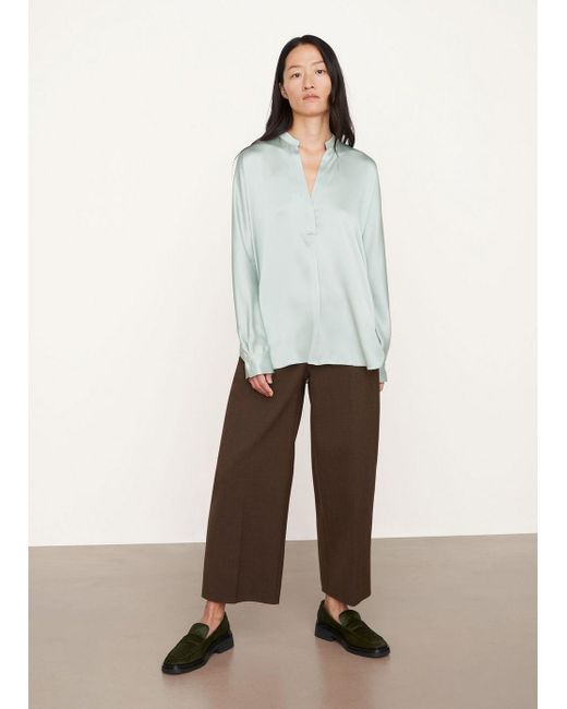 Vince Silk Band Collar Long Sleeve Blouse in Green (White) Lyst