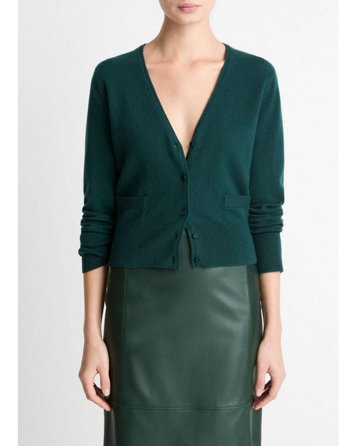 Vince Green Satin-Trim Wool & Cashmere-Blend Cardigan