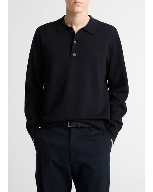 Vince Blue Italian Merino Wool Milano Polo Sweater for men