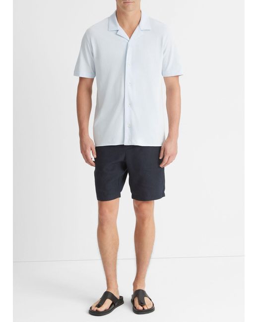 Vince Blue Cotton Piqué Cabana Short-sleeve Button-front Shirt, White, Size Xxl for men