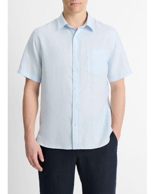 Vince Blue Linen Short-sleeve Shirt, White, Size M for men