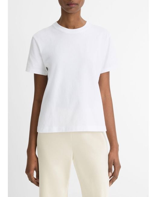 Vince Blue Pima Cotton Crew Neck T-shirt, Optic White, Size Xs