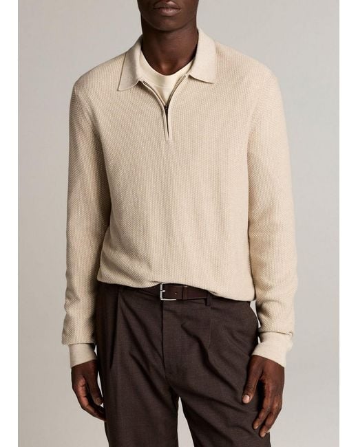 Vince Natural Geo-Jacquard Wool-Blend Zip Polo Sweater for men