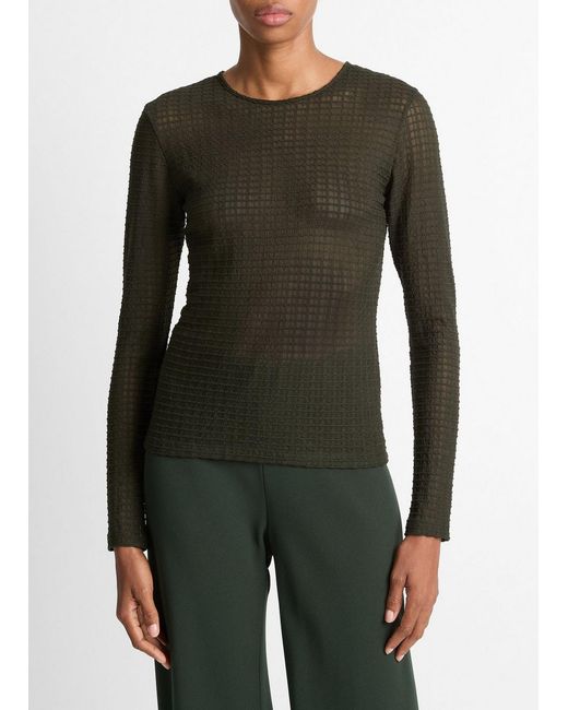 Vince Green Shadow Grid Long-Sleeve Top