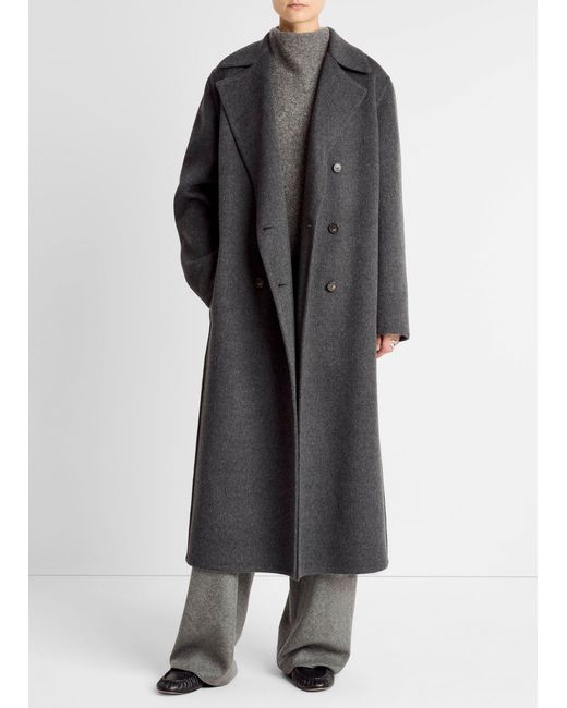 Vince Black Wool-Blend Double-Breasted Long Coat