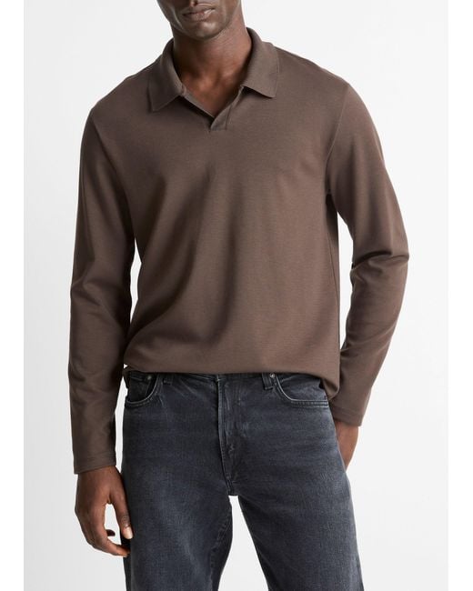 Vince Brown Milano Pima Cotton-Blend Johnny-Collar Shirt for men