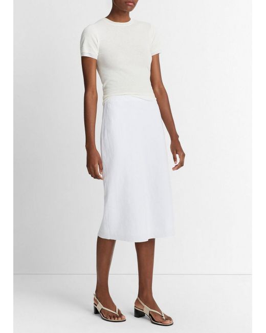 Vince Easy Linen-blend Slip Skirt, Optic White, Size 6