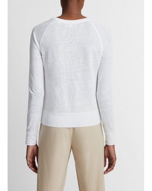 Vince Linen Raglan-sleeve Pullover, Optic White, Size M