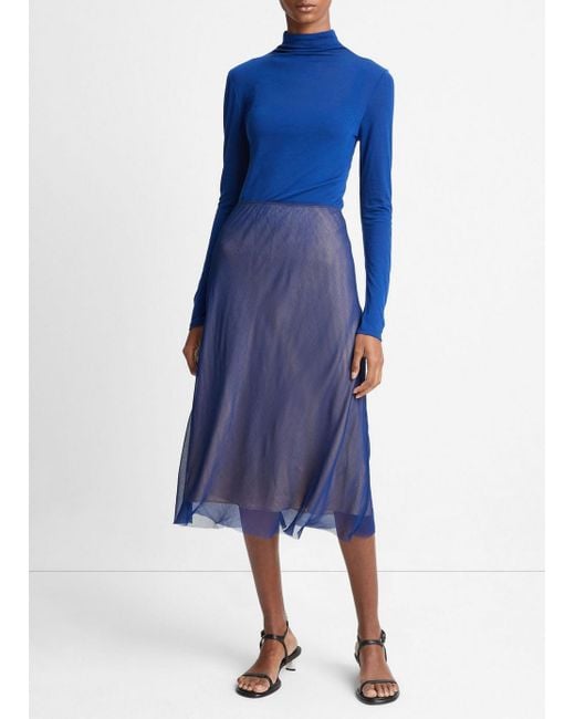 Vince Blue Sheer Slip Skirt, Multicolor, Size Xs