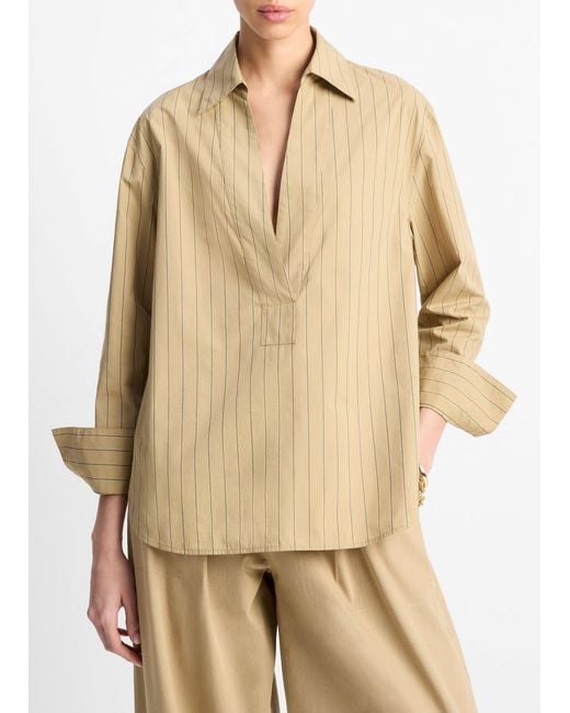 Vince Natural Striped Cotton Relaxed Popover Shirt