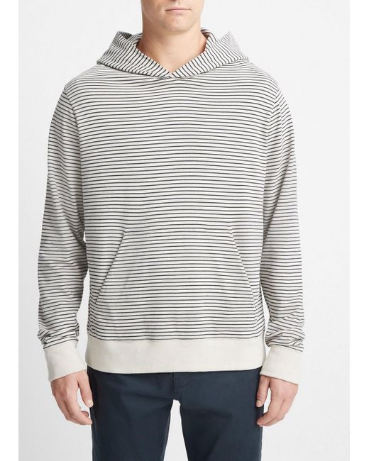 Vince Gray Striped Sueded Jersey Pullover Hoodie, Beige, Size S for men